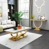 47" White Gold Modern Faux Marble Coffee Table for Living Room With Gold Stainless Steel Pedestal Base, Luxury Rectangular Cocktail Center Table for Apartment view 4