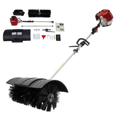 52cc Handheld Lawns Sweeper 2-Stroke Air Cooled Fuel Engine Gas Power Sweeping Broom Machine for Artificial Turf Grass, Gravel, Snow Cleaning, Yard, Road, Heavy Duty Leaf Sweeper, US Stock