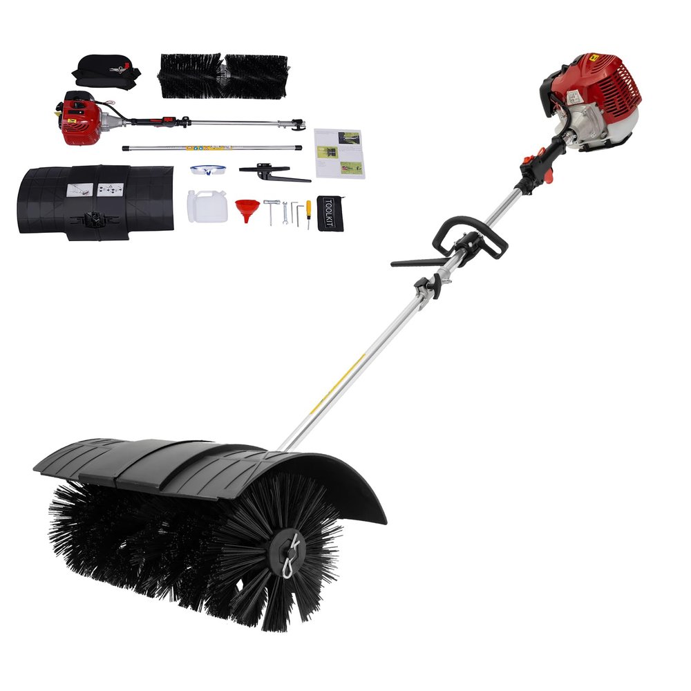 52cc Handheld Lawns Sweeper 2-Stroke Air Cooled Fuel Engine Gas Power Sweeping Broom Machine for Artificial Turf Grass, Gravel, Snow Cleaning, Yard, Road, Heavy Duty Leaf Sweeper, US Stock