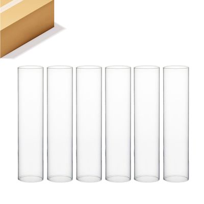 WGVI Hurricane Candle Holder Sleeve, Wide 4", Height 18", Clear Glass Cylinder Candleholder, Chimney Tube, Open Ended Candle Shade, 6 Pieces Bulk