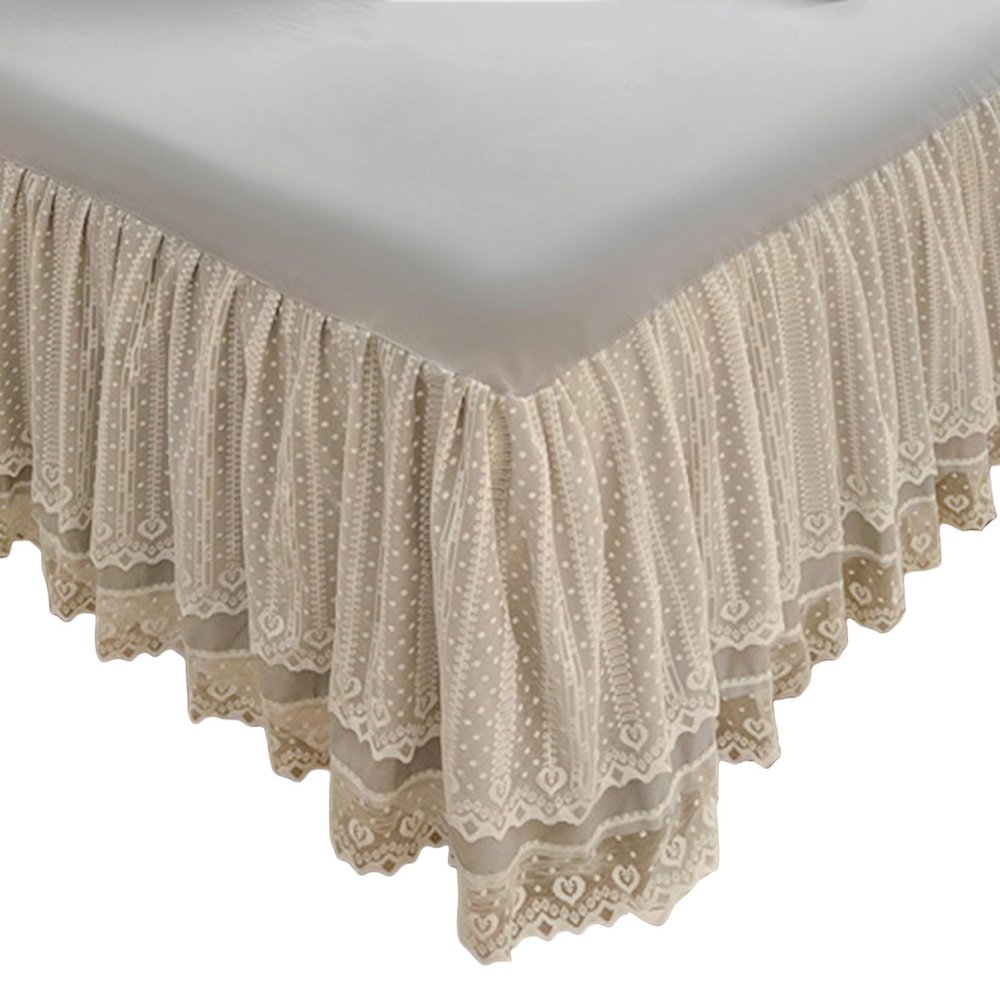 Romantic Ruffled Bedskirt with Sheet,Dust Ruffle Bed Skirt with Two Lace Layers,17.7" Drop