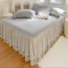 Romantic Ruffled Bedskirt with Sheet,Dust Ruffle Bed Skirt with Two Lace Layers,17.7" Drop view 3
