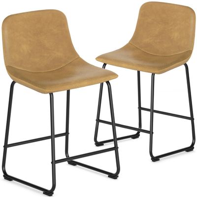 TAVR Counter Height Bar Stools Set of 2, 24 Inch Faux Leather Bar Stools for Kitchen Island, Counter Height Bar Chairs with Metal Legs, Yellow