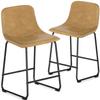 TAVR Counter Height Bar Stools Set of 2, 24 Inch Faux Leather Bar Stools for Kitchen Island, Counter Height Bar Chairs with Metal Legs, Yellow view 1