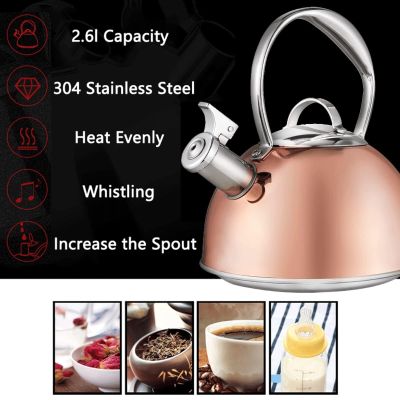 2.3-Quart Stainless Steel Whistling Tea Kettle - Food Grade Copper-Plated Kettle for Rapid Boiling and Even Heating