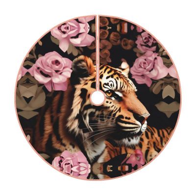 Animal Tiger Leopard Print Rose Flower Print Christmas Tree Skirt Rustic Christmas Decorations Winter New Year Holiday Party Decor