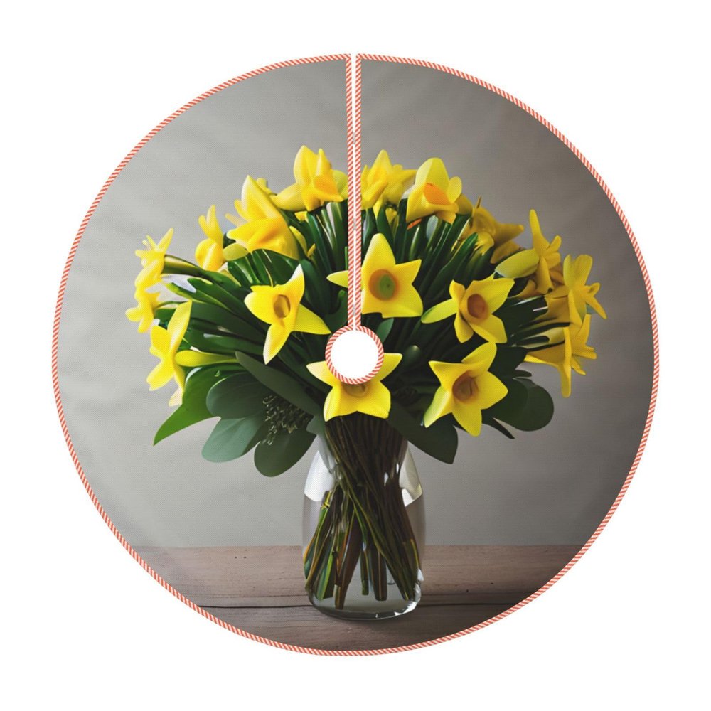 Bouquet of Daffodils 1 Print Christmas Tree Skirt Rustic Christmas Decorations Winter New Year Holiday Party Decor