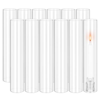 12 PCS Hurricane Candle Holder, 2.5" W x 14" H Open Ended Glass Candle Cylinder Sleeve, Clear Glass Cylinder Candle Holder, Open Flame Candle Chimney Tube Cover, Bottomless Cylindrical Glass