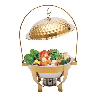 JINHZIXIU 4.5L/4.76Qt Round Chafing Dish Chafing Dishes for Buffet Stainless Steel Hanging Lid Chafer Gold Buffet Servers and Warmers Set Warming Tray for Parties, Banquet
