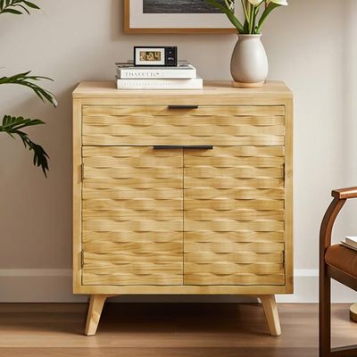 Fat Ant Sideboard Buffet, Accent Wood Credenza with 2 Doors with Drawers, Water Ripple Wood and Removable Shelf for Living Room, Entryway Hallway and Kitchen Dining Room
