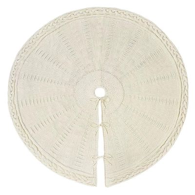 Knitted Christmas Tree Skirt Round Christmas Tree Mat Knit Thick Christmas Tree Decorations Xmas Holiday Home Party(Cream White,92cm/36inch)