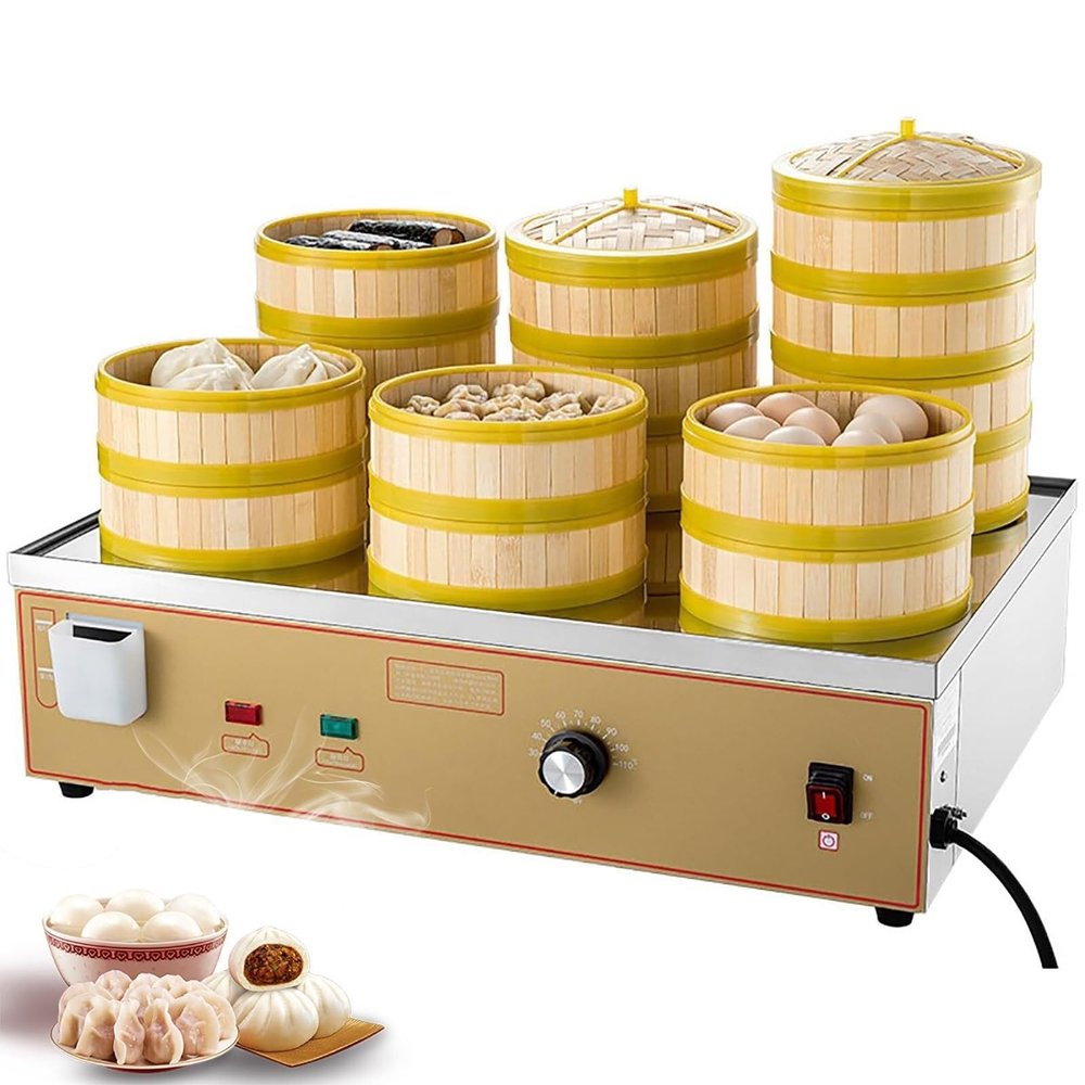 AYGJKIE Commercial Food Bread Bun Steamer, with 2/4/6 Holes Steamed Bun Machine, 30-110C Temperature Control, for Home, Shop, Cafeteria(6Holes)