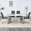 hohoedc 63 Inch Marble Dining Table Set for 4 with Sintered Stone Tabletop & 4 PU Leather Chairs, Modern 4-Seater Rectangle Set for Dining Room & Kitchen view 2