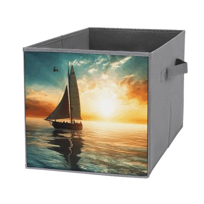 SYJTGDE Folding Storage Box Large Storage Box Boat on The Ocean Wardrobe Storage Large Storage Basket Decorative Folding Basket