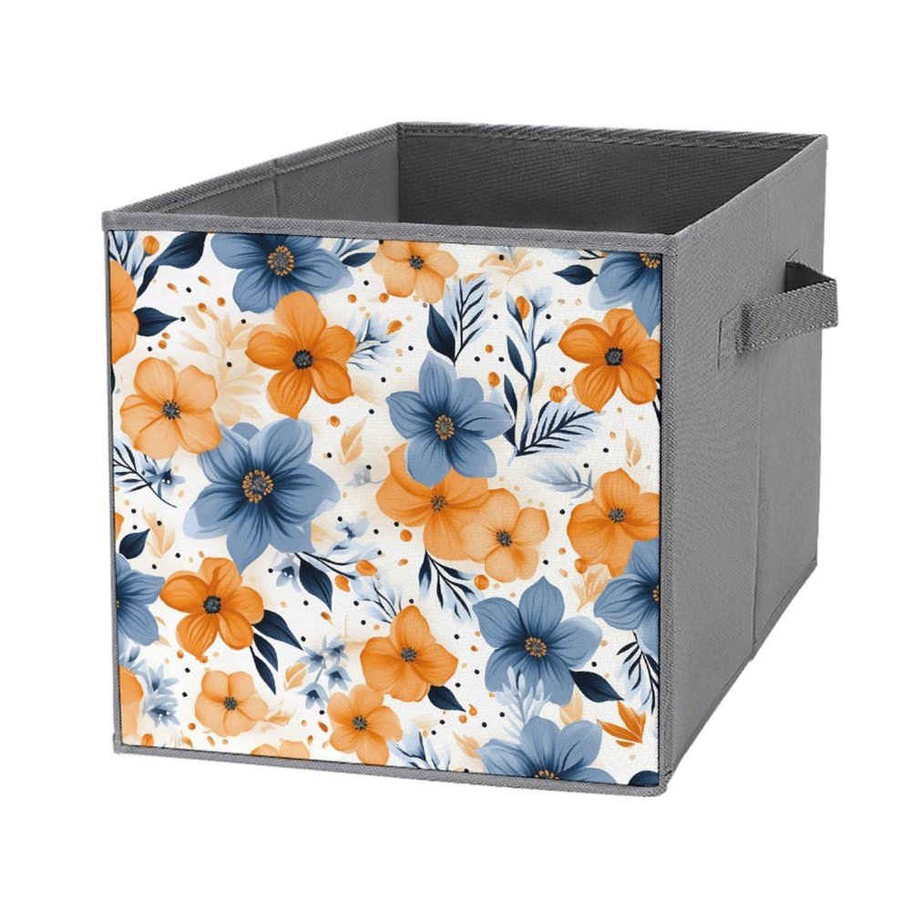 SYJTGDE Folding Storage Box Large Storage Box Blue And Orange Flowers Wardrobe Storage Large Storage Basket Decorative Folding Basket