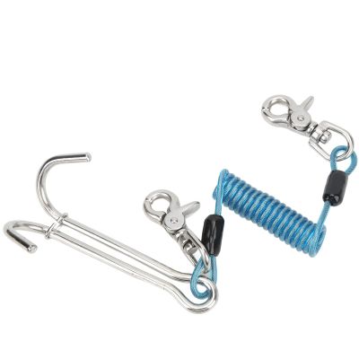 Scuba Diving Reef, Scuba Diving Reef Hook, 316 Stainless Steel Single Reef Drift Hook with Spring Coil Retractable Lanyard and Double Snap Clips for Drift, Diving, Photographers (Blue)