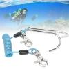 Scuba Diving Reef, Scuba Diving Reef Hook, 316 Stainless Steel Single Reef Drift Hook with Spring Coil Retractable Lanyard and Double Snap Clips for Drift, Diving, Photographers (Blue) view 3