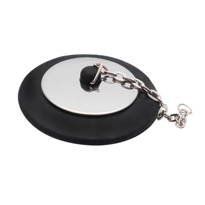 Rubber Bathtub Drain Stopper with Chain Black Stainless Steel Tub Plug