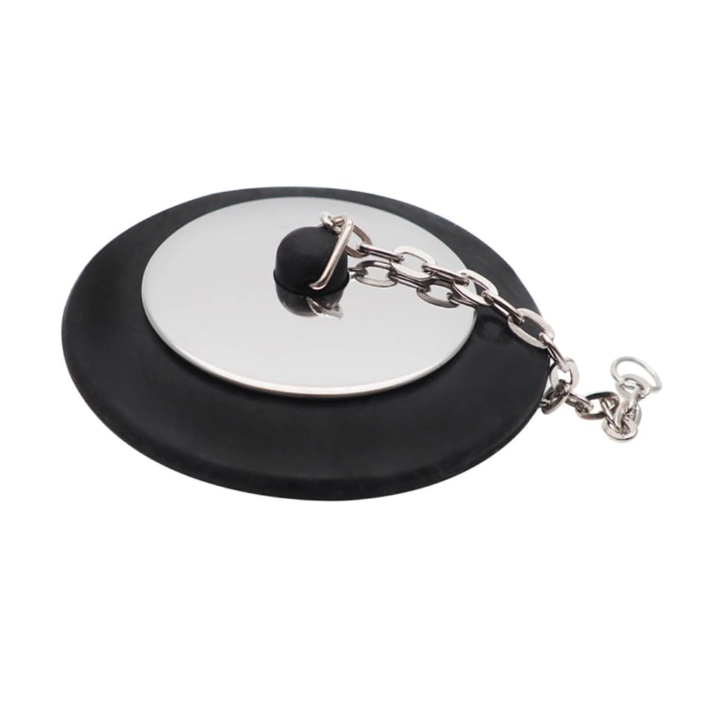 Rubber Bathtub Drain Stopper with Chain Black Stainless Steel Tub Plug