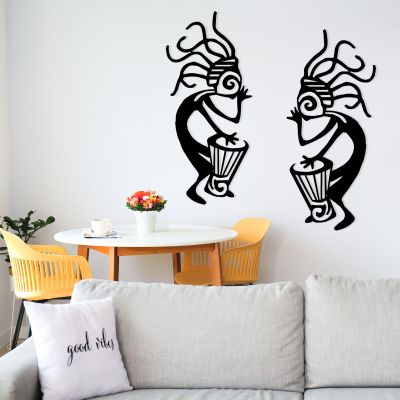 2Pcs Metal Kokopelli Wall Decor, Kokopelli Wall Art, Native American Wall Art, Metal Native American Decor, Tribal Wall Decor, Metal Wall Decor, Native American Home Decor (Black, 8"x19"|21x47 cm)