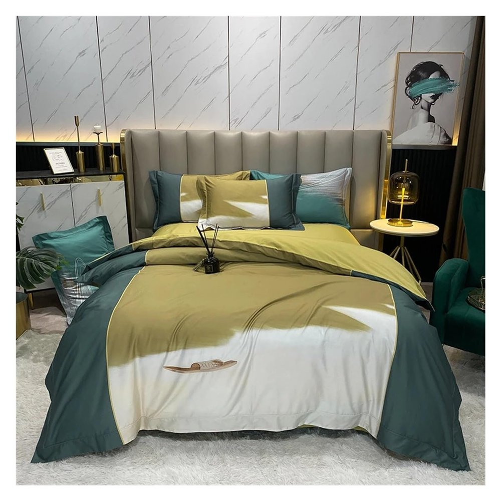 Soft Queen King Size Duvet Cover Set Bed Fitted Sheet Set Pillowcases Bedroom Comforter 1000TC Cotton Luxury Euro Bedding Set,Cotton Duvet