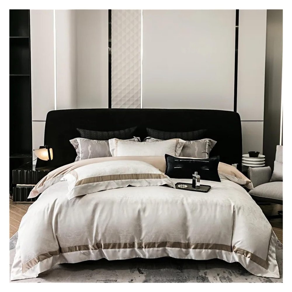 Grey Marble Bedding Set Egyptian Cotton Sateen Luxury 1000TC Frame Patchwork Duvet Cover Bed Sheet Pillow Shams Double Queen 4Pc,Bed
