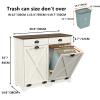 Furniouse Farmhouse Trash Can Cabinet, Double Tilt Out Trash Bin Cabinet with Barn Doors & Hideaway Drawers for Kitchen, Antique White view 2