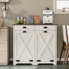Furniouse Farmhouse Trash Can Cabinet, Double Tilt Out Trash Bin Cabinet with Barn Doors & Hideaway Drawers for Kitchen, Antique White view 3
