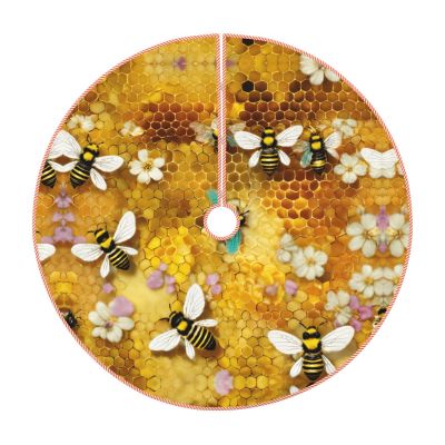 Bee Flying Print Christmas Tree Skirt Rustic Christmas Decorations Winter New Year Holiday Party Decor
