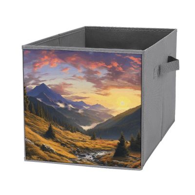 SYJTGDE Folding Storage Box Large Storage Box Mountain Sunset Landscape Wardrobe Storage Large Storage Basket Decorative Folding Basket
