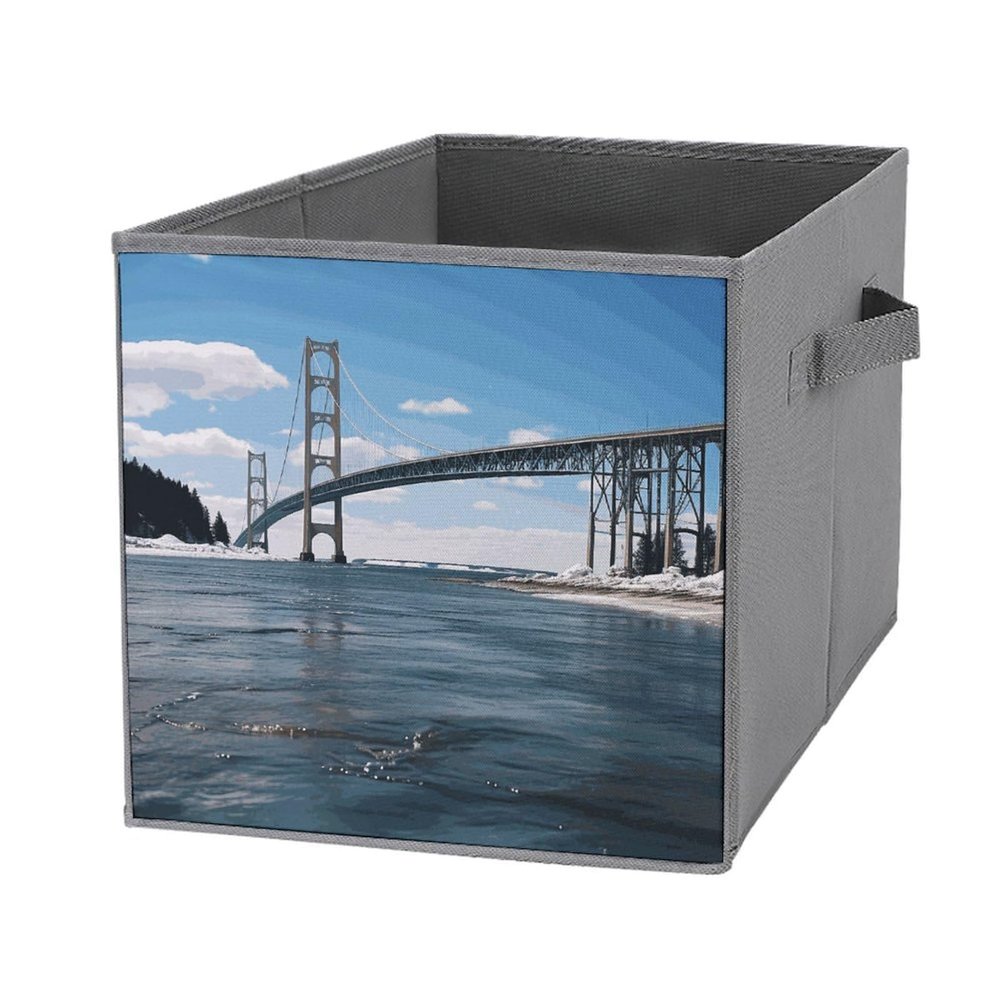 SYJTGDE Folding Storage Box Large Storage Box Mackinac Suspension Bridge Wardrobe Storage Large Storage Basket Decorative Folding Basket