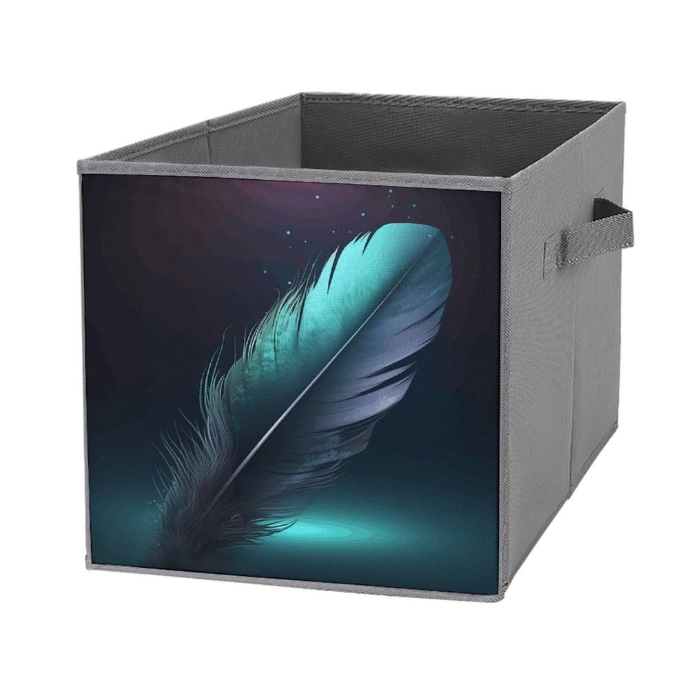 SYJTGDE Folding Storage Box Large Storage Box Blue Feather Pattern Wardrobe Storage Large Storage Basket Decorative Folding Basket