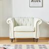 AVZEAR Leather Upholstered Armchair, Mid-Century Modern Single Sofa Chair with Rolled Arms and Nailhead, Tufted PU Leather Chesterfield Chair for Living Room, Bedroom, Office, Apartment, PU White view 1