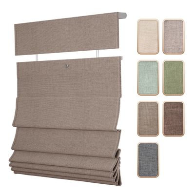 SLKWDOBD Top Down Bottom Up Roman Shades for Windows, Blackout Linen TDBU Roman Blinds, Cordless Fabric Roman Shades with UV Protection, Privacy, Thermal Insulation for Home, Office, Brown Linen