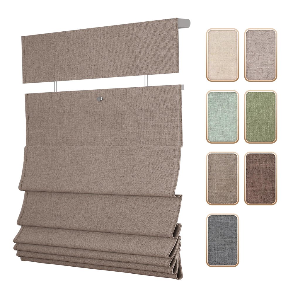 SLKWDOBD Top Down Bottom Up Roman Shades for Windows, Blackout Linen TDBU Roman Blinds, Cordless Fabric Roman Shades with UV Protection, Privacy, Thermal Insulation for Home, Office, Brown Linen