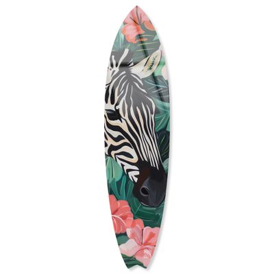Notoriart Zebra Hidden in Tropics Surfboard Acrylic Wall Art Die-Cut Coastal Modern High-Gloss Home Decor, 15" x 60"