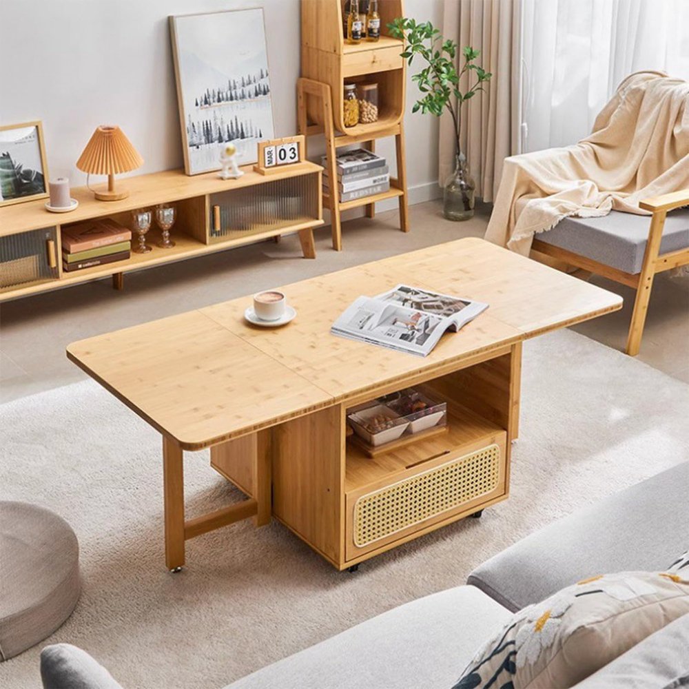 UHRLGHS Adjustable Coffee TableExtendable Wooden Tea Table with Storage Drawers and Open compartments for Living Room, Reception Room