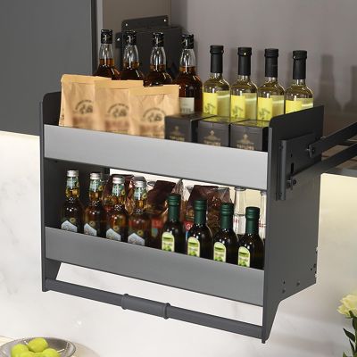 ZDJZMGZ Pull-down Kitchen Shelf, Metal Retractable Spice Rack, Multi-purpose Storage Rack for Cafes, Pantries (34 * 10.7)