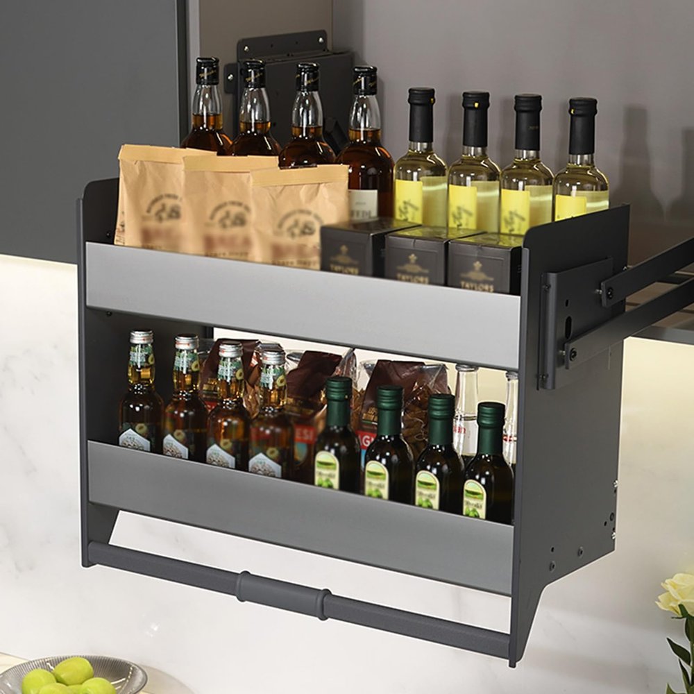 ZDJZMGZ Pull-down Kitchen Shelf, Metal Retractable Spice Rack, Multi-purpose Storage Rack for Cafes, Pantries (34 * 10.7)