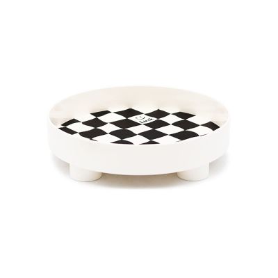 Sunicon Round Storage Tray, Necklace Tray Jewelry Holder Organizer, Dessert Plate Fruit DishRing Dish, Large Checkerboard Design Storage Plate, for Fruit, Perfume, Towel Dresser (White Large)