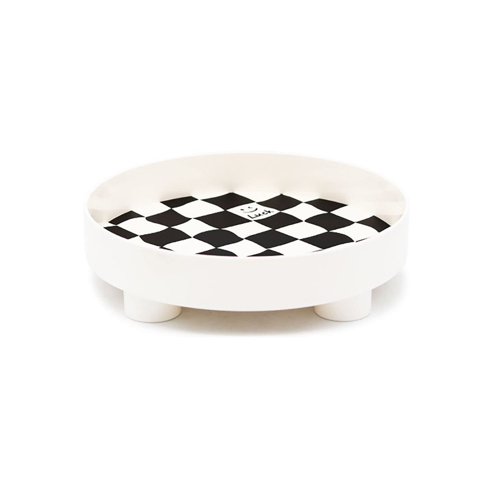 Sunicon Round Storage Tray, Necklace Tray Jewelry Holder Organizer, Dessert Plate Fruit DishRing Dish, Large Checkerboard Design Storage Plate, for Fruit, Perfume, Towel Dresser (White Large)