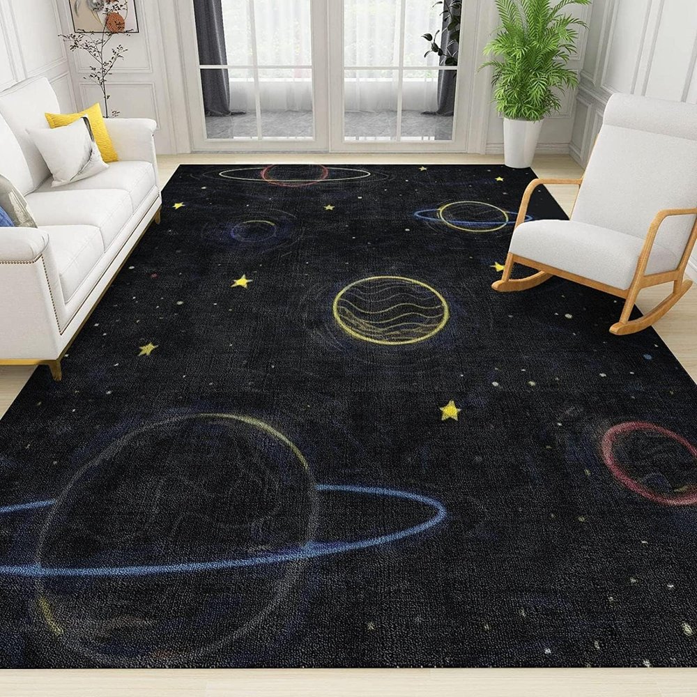 Star Universe Planet Area Rug 2x6ft Modern Simple Mysterious Starry Sky Living Room Rugs, Indoor Non-Slip Kids Rugs, Machine Washable Breathable Durable Carpet for Front Entrance Floor Decor