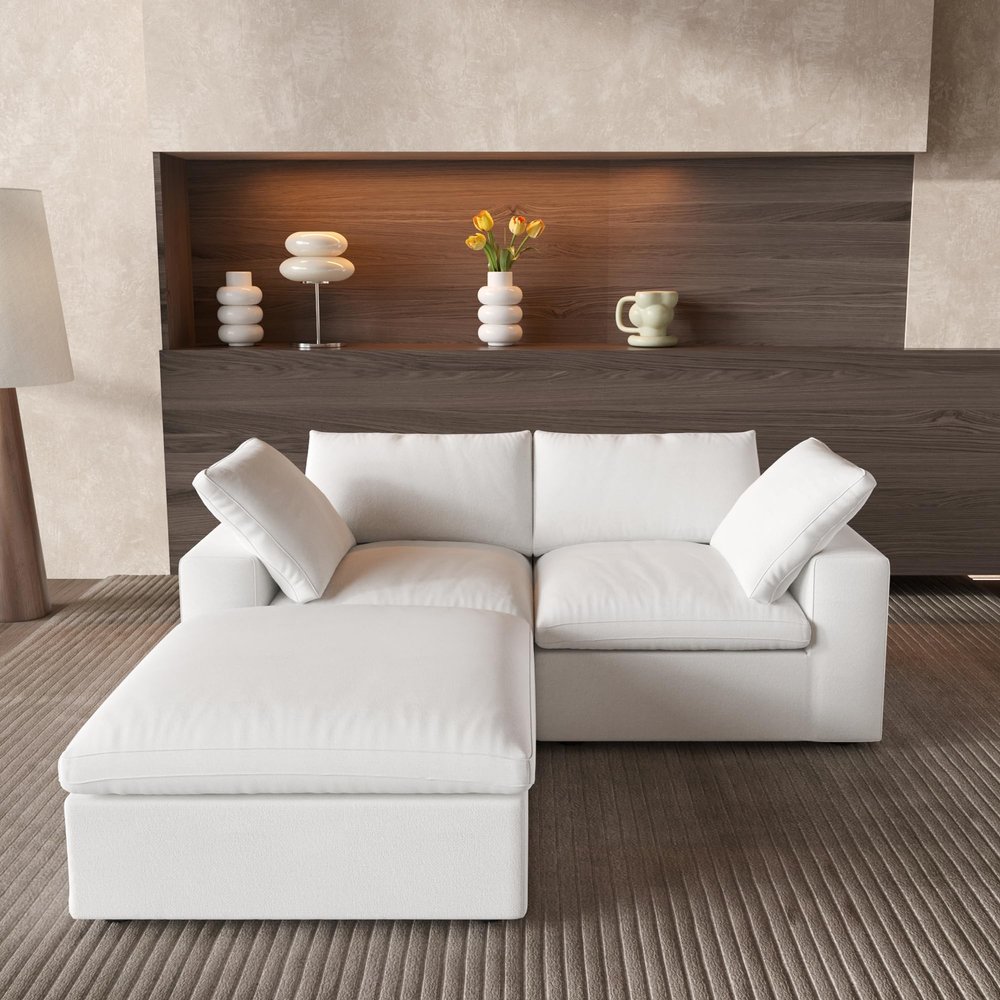 Cloud Couch Modular Sectional Sofa with Storage Ottoman,L Shaped Couch for Living Room,80.3" inch Down Filled 3 Seater Convertible Sectional Sofas for Office Apartment,White