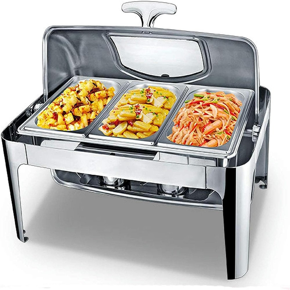 9L Chafing Dishes Commercial Food Warmer Chafer Chafing Dishes with Lids Stainless Steel Buffet Server Food Holder for Keeing Food Warm (C)