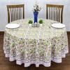 110 Inches Round Hand Block Printed Cotton Tablecloth, Green Purple Floral Table Cloths Washable, Indian Table Linen for Valentine Gifts Home Decor Dinning Outdoor view 1