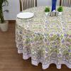 110 Inches Round Hand Block Printed Cotton Tablecloth, Green Purple Floral Table Cloths Washable, Indian Table Linen for Valentine Gifts Home Decor Dinning Outdoor view 2