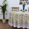 110 Inches Round Hand Block Printed Cotton Tablecloth, Green Purple Floral Table Cloths Washable, Indian Table Linen for Valentine Gifts Home Decor Dinning Outdoor view 4