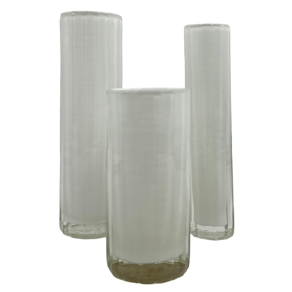 Bergamo Art Set of 3 Decorative Handmade Glass Cylinder Flower Vase in White