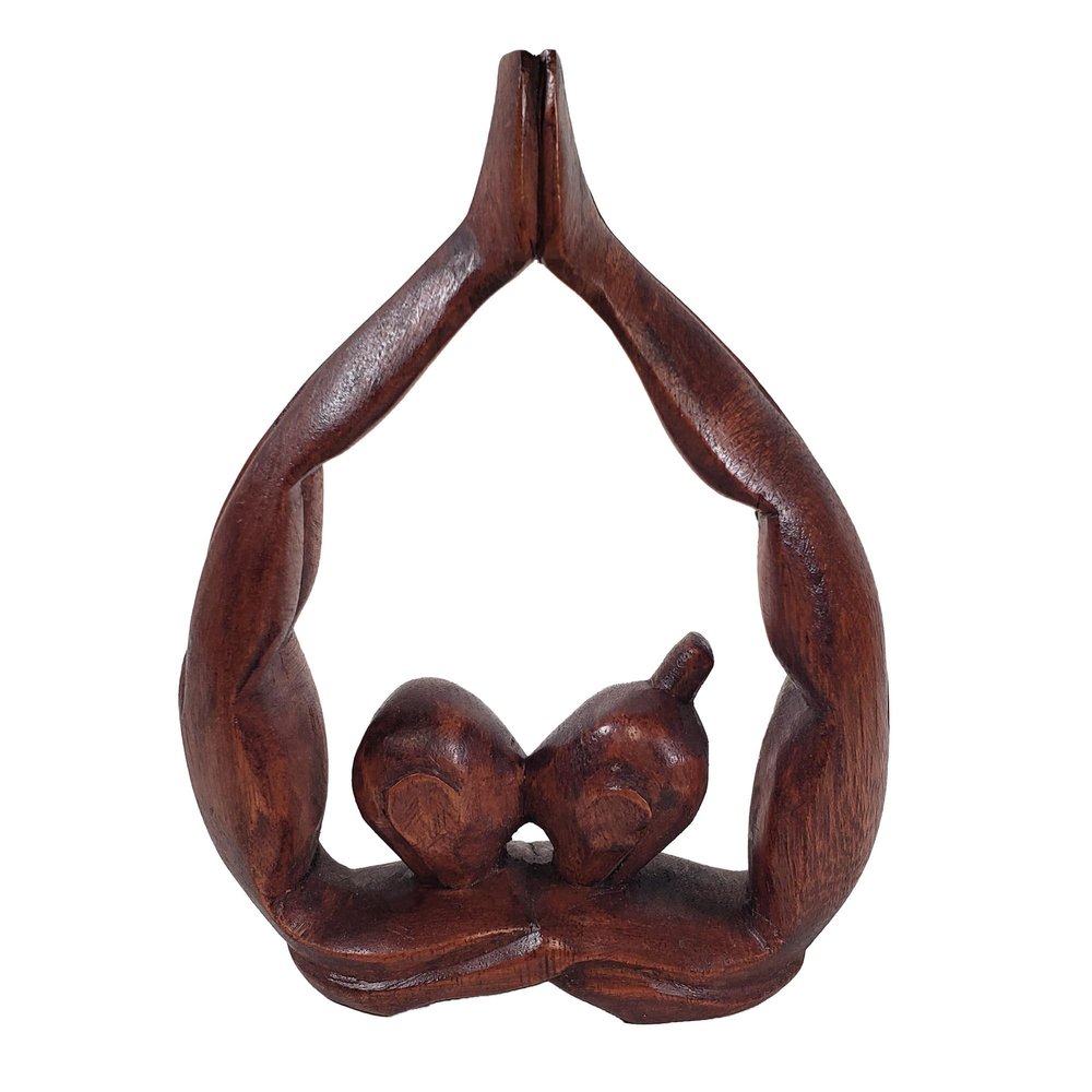 Stoneage Arts Romantic Elegant Heart and Kissing Couple Sculptures Hand Made by Our Skilled Artisans from Native Suar Wood (Lovers, 6 Inch)