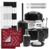 Clara Clark Bathroom Accessories Set - Black Shower Curtain Set with Bathroom Trash Can, 23PC Bathroom Set, Bathroom Sets with Shower Curtain and Red Rugs view 1